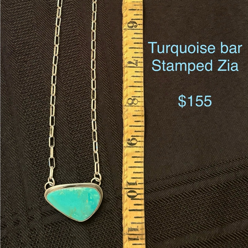 Native turquoise bar necklace. Sterling silver